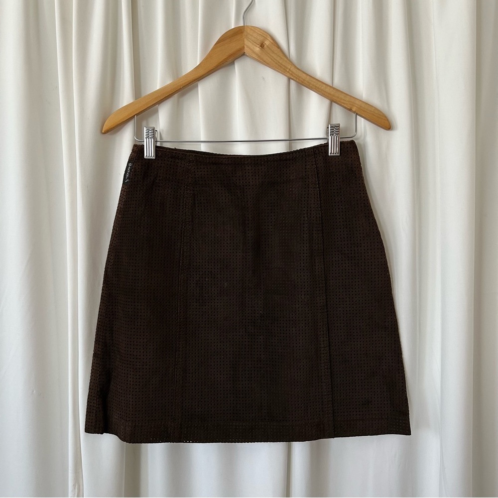 Vintage Armani Jeans Suede Brown mini skirt size 8 - Picture 2 of 15